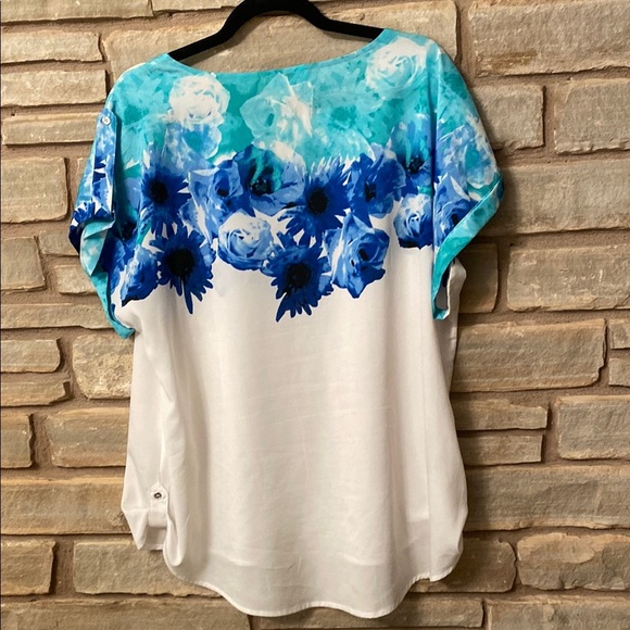 Calvin Klein Womens Floral Print Short Sleeves blouse Size XL - Picture 8 of 11